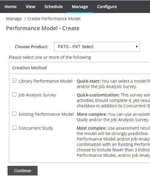 PXT Select Create Peformance Model