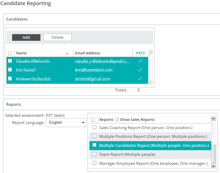 PAC: Candidate Reporting list